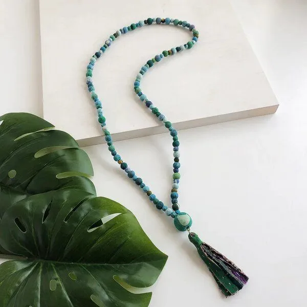 Worldfinds Worldfinds Kantha Tassel Necklace, Blau /grün, – Produktbild 1 von 3