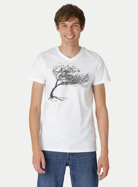 Peaces.bio - handbedruckte Biomode Peaces.bio - handbedruckte Biomode Bio-Herren-T-Shirt V-Neck Windy Tree, Weiß, – Produktbild 2 von 2