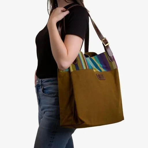 Dragolina Dragolina Shopper Miss Eve mit Webstoff der Pwo Karen, Moosgrün (hellgrün), – Produktbild 4 von 4
