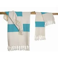 HängemattenGlück HängemattenGlück Hamamtuch/Strandtuch, handgewebt, flauschig, Bio-Baumwolle, GOTS-zertifiziert, 100x180cm, Weiß marino blau, – Produktbild 1 von 1