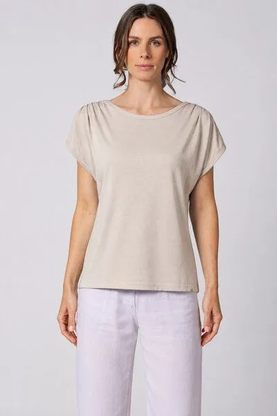 HempAge HempAge Ärmelloses Damen-Shirt mit U-Boot Halsausschnitt Hanf/Biobaumwolle, Distel (beige), – Produktbild 2 von 4