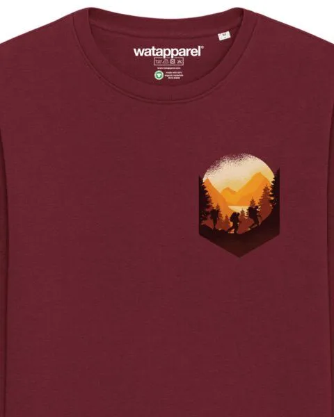 watapparel watapparel Sweatshirt Unisex Hiking in the mountains, Burgundy, – Produktbild 3 von 3