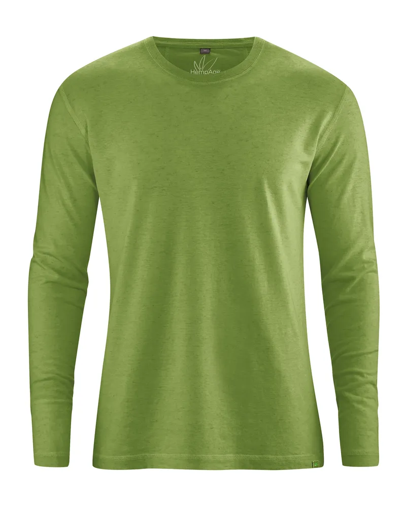 HempAge Hempage Herren vegan Langarmshirt Basic Unkrautgrün, Grün, – Produktbild 1 von 2