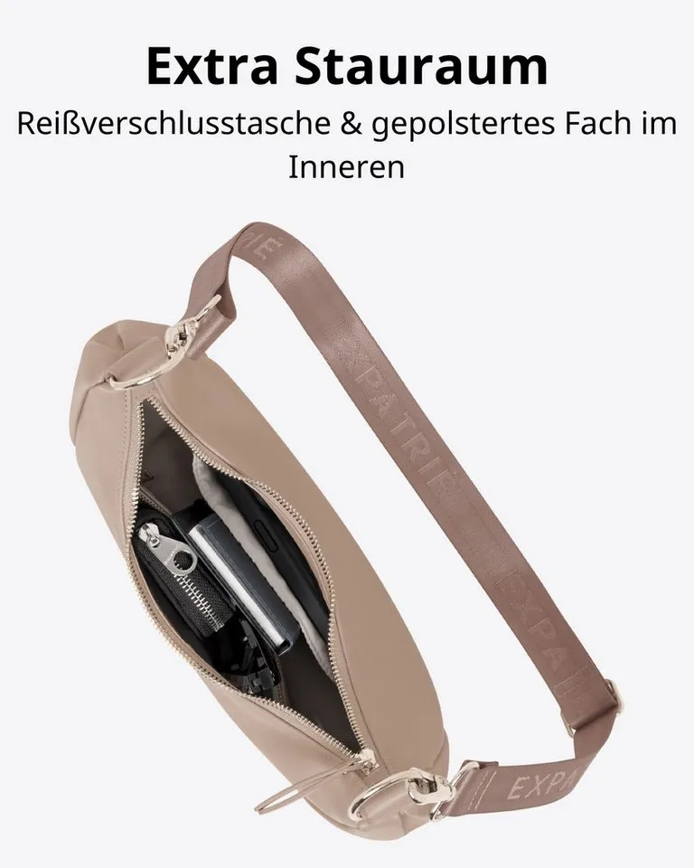 Expatrié Umhängetasche Lea Small Half Moon Bag Schultertasche, Elegante Crossbody Bag in Halbmond Form, Wasserabweisend, Braun, – Produktbild 5 von 5
