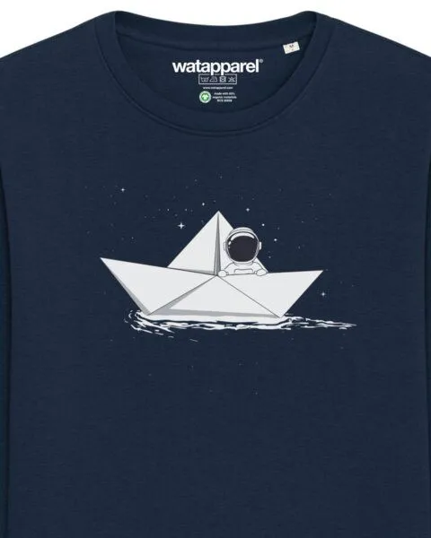 watapparel watapparel Sweatshirt Unisex Astronaut in paper boat, French navy, – Produktbild 3 von 4