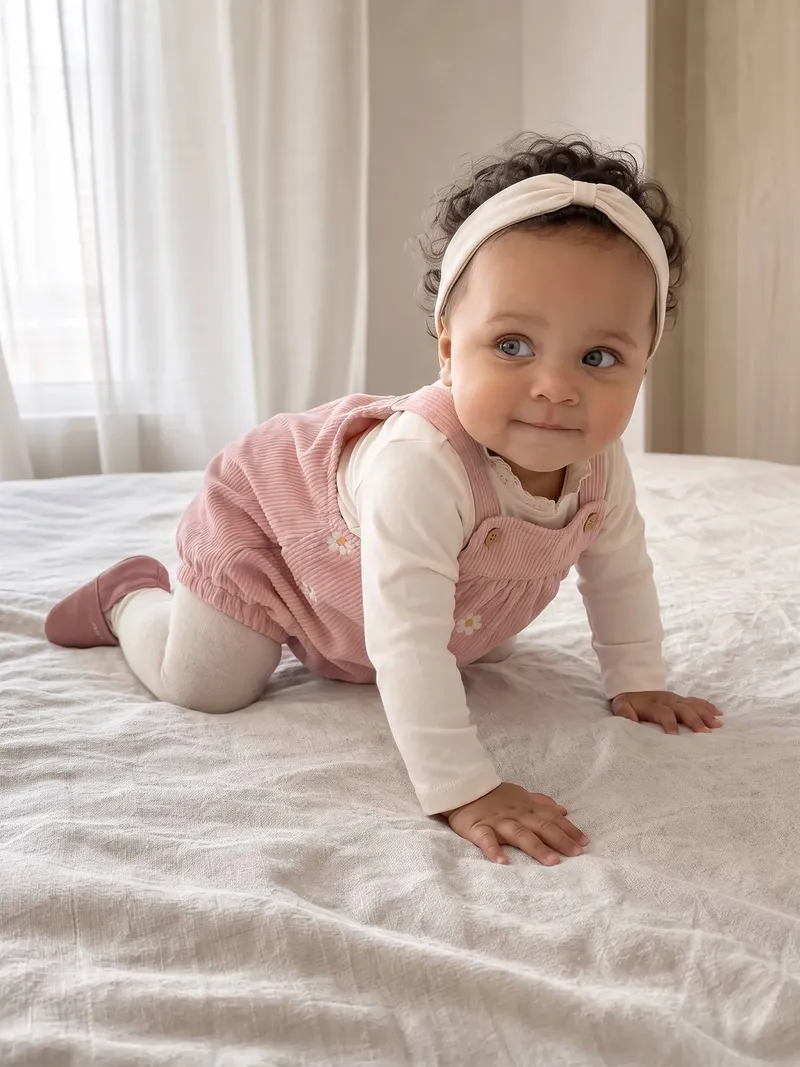 Vertbaudet Baby-Set aus Cord-Latzhose, Hellrosa, – Produktbild 2 von 4