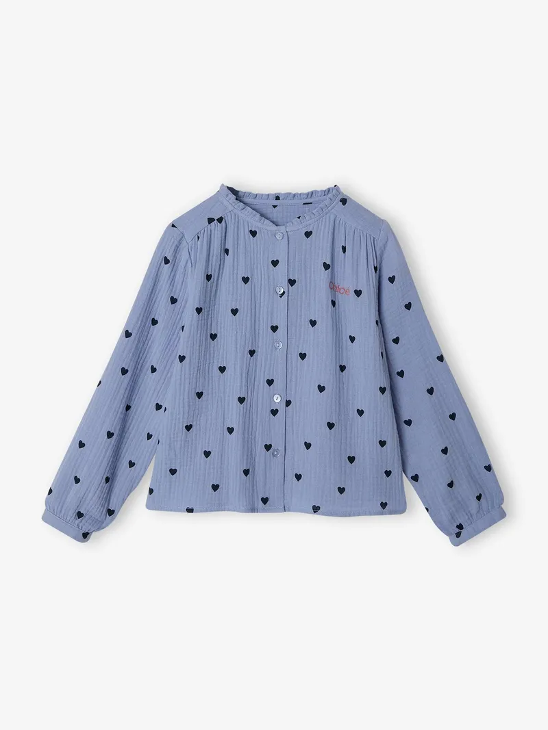 Vertbaudet Vertbaudet Mädchen Hemdbluse aus Musselin, Blau chambray, – Produktbild 4 von 4