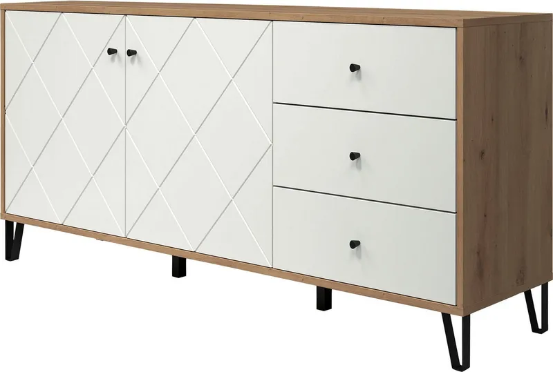 Home affaire Sideboard Tarragona, Sideboard, 2 Türen, 3 Schubkasten & Soft-Close - (B/T/H) 183/40/76 cm, Braun, – Produktbild 2 von 3