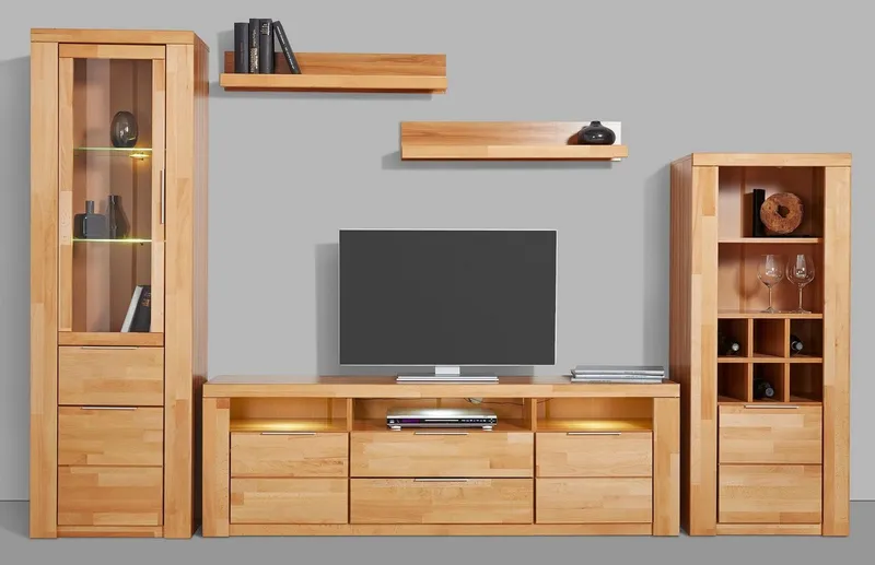 OTTO home Wohnwand Zara, (Set, 5-St), teilmassives Holz, Braun, – Produktbild 2 von 5