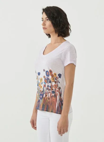 ORGANICATION ORGANICATION Cold Pigment Dyed T-shirt aus Bio-Baumwolle mit Blumen-Print, Lavender fog, – Produktbild 3 von 4