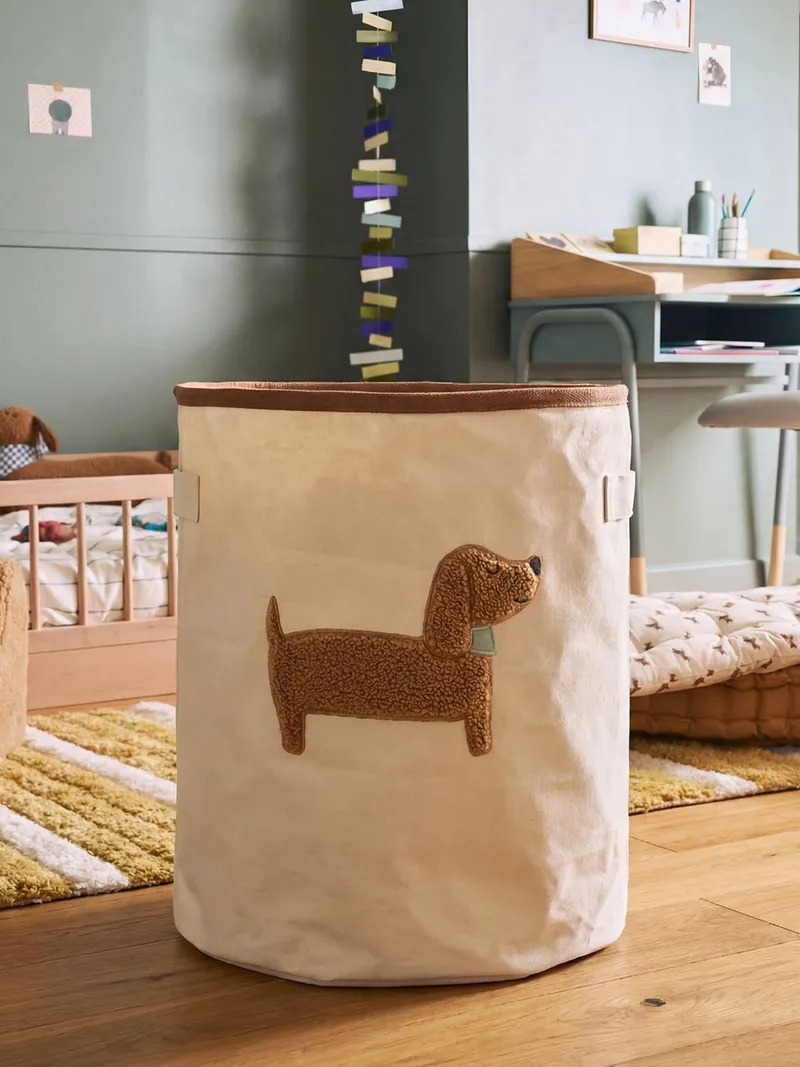 Vertbaudet XL-Aufbewahrungskorb DACKEL mit Teddyfleece Wäschekorb Kinderzimmer, Beige, – Produktbild 1 von 4