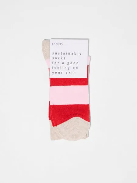 LANIUS LANIUS Socken mit Blockstreifen (GOTS), Red alert/ rose, – Produktbild 1 von 4