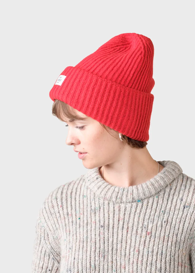 Klitmøller Wide Rib Beanie aus Merinowolle, Red, – Produktbild 1 von 2