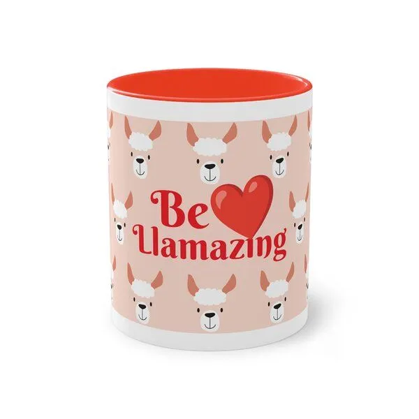 PepMelon PepMelon Lama Tasse mit Farbe innen, Be Llamazing, lustige Lama Weihnachtstasse, Rot, – Produktbild 1 von 4