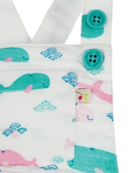 Frugi Frugi Sommer-Baby-Latzhose Walfisch-Print in weiss-rosa-türkis – Produktbild 4 von 4