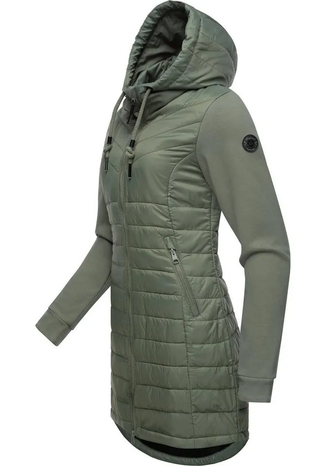 ragwear ragwear Steppmantel Lucinda Long Mantel aus modernem Materialmix mit Kapuze, Grün, – Produktbild 2 von 3