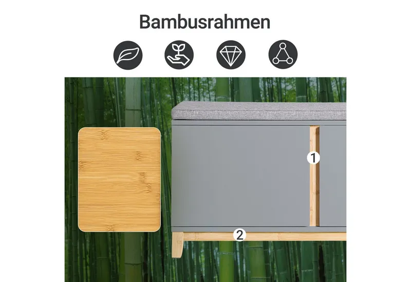 SoBuy Schuhbank FSR117, Schuhtruhe Sitzkommode Schuhregal mit sitzbank Sitzbank schmal, mit Sitzfläche Garderobenbank Sitzbank mit Stauraum Dielenbank, Grau, – Produktbild 4 von 5
