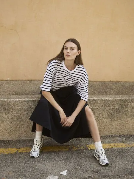 WOTE WOTE Damen Oversized Streifen T-Shirt aus Bio-Baumwolle, Schwarz-weiß, – Produktbild 1 von 2