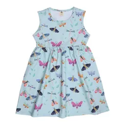 Walkiddy Kinderkleid GOTS zertifiziert, hellblau, Schmetterlings-Allover, Kurzarm, weich – Walkiddy – Produktbild 1 von 1