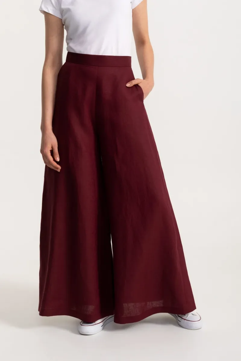 De IONESCU De IONESCU Damen vegan Hose Palazzo Leinen Bordeaux, Grün, – Produktbild 2 von 2