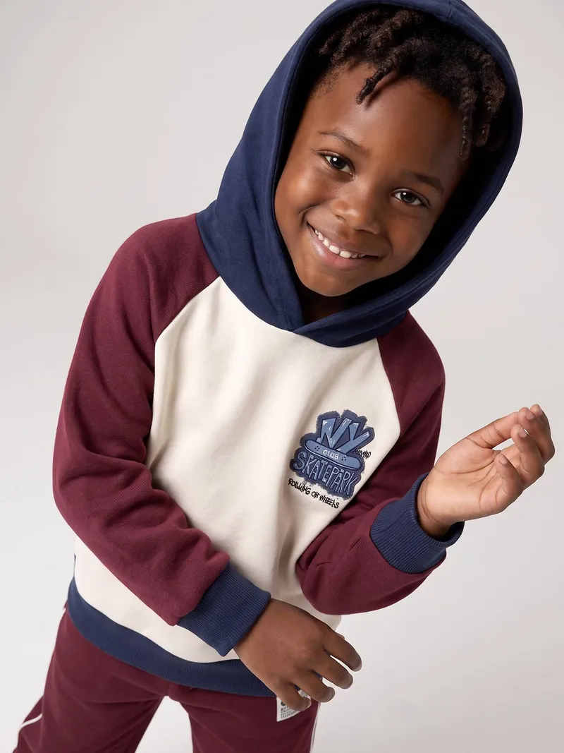 Vertbaudet Vertbaudet Kapuzensweatshirt Jungen Colorblock, Bordeaux, – Produktbild 4 von 6