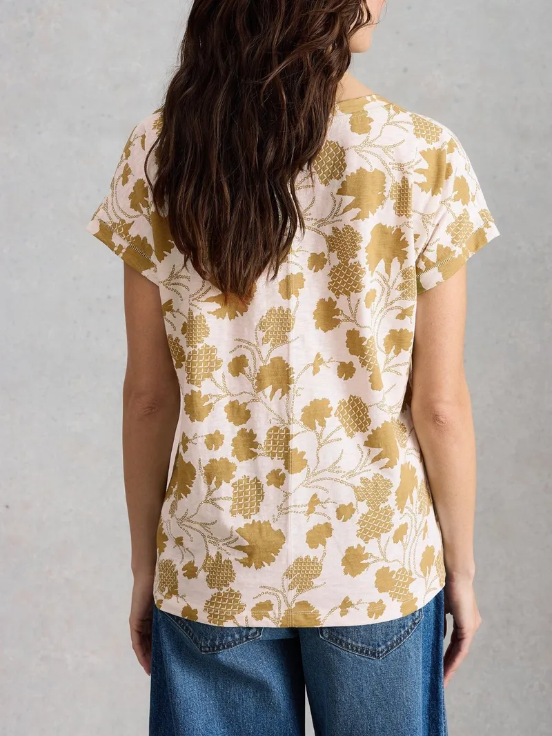 White Stuff T-Shirt Nelly mit Keilausschnitt - 46, Grün multi, – Produktbild 4 von 4