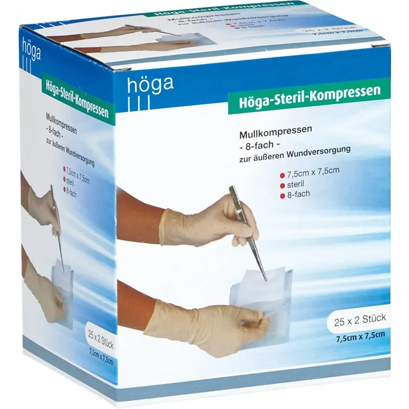 Höga-Pharm HÖGA STERIL Kompressen 7,5x7,5 cm 8fach 25X2 St Kompressen – Produktbild 1 von 1