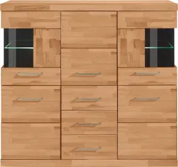 OTTO home Highboard Ribe,125cm breit,115cm hoch, Fronten Massivholz,5Türen,3 Schubladen, Holz massiv, Holzwerkstoff, Metall Griffe,10Fächer, Böden versetzbar – Produktbild 1 von 1