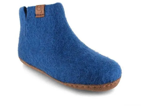 WoolFit WoolFit Yeti Kids Hüttenschuhe aus 100% Wolle mit Ledersohle, Blau, – Produktbild 1 von 3