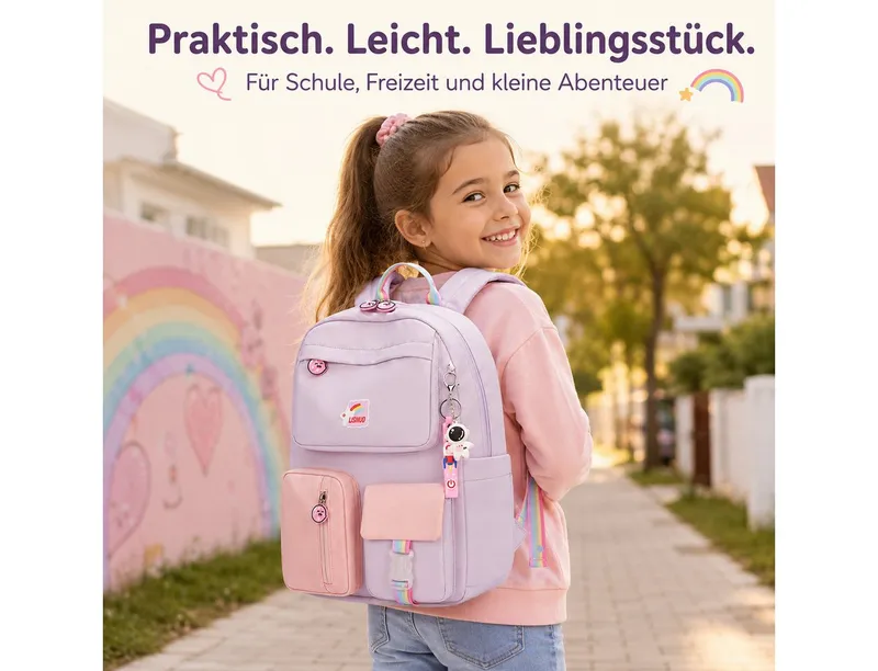 Diyarts Kinderrucksack, Trendiger Mädchenrucksack: Geräumig, Leicht und Robust, Lila, – Produktbild 3 von 5