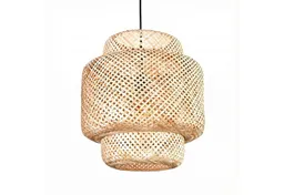hofstein Hängeleuchte Hängelampe aus Metall/Bambus in Schwarz/Natur im Boho-Design, Hängeleuchte mit Schirm in Gitter-Optik (45cm), Höhe max. 146cm, E27 – Produktbild 1 von 1