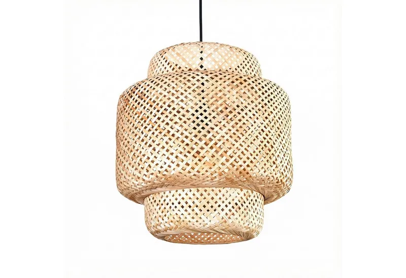 hofstein Hängeleuchte Hängelampe aus Metall/Bambus in Schwarz/Natur im Boho-Design, Hängeleuchte mit Schirm in Gitter-Optik (45cm), Höhe max. 146cm, E27, Schwarz, – Produktbild 1 von 4