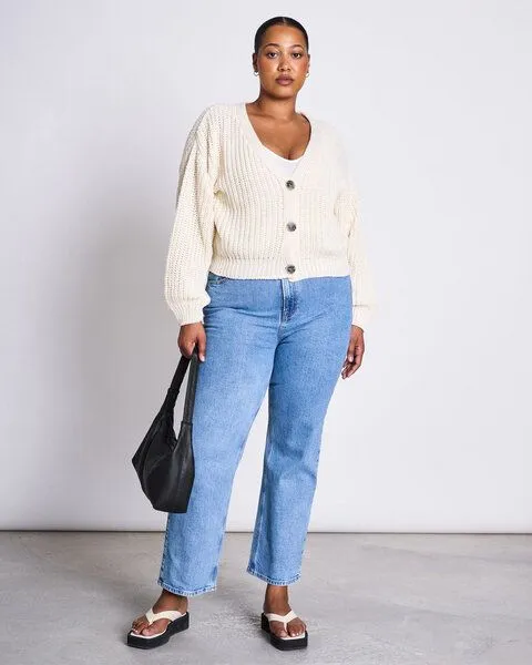JAN N JUNE JAN N JUNE V-Ausschnitt Strickjacke LENA aus Baumwolle GOTS, Weiß, – Produktbild 1 von 4