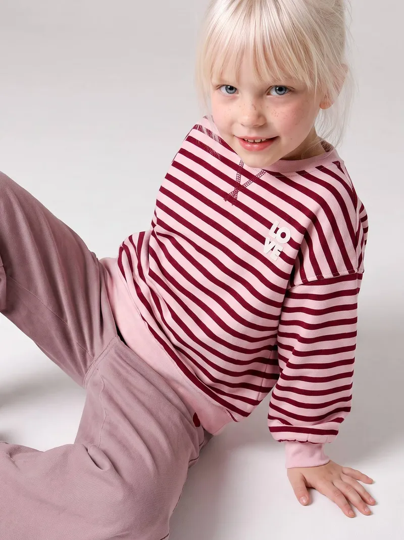 Vertbaudet Sweatshirt mit Streifen und Schriftzug LOVE Mädchen, Rot, – Produktbild 1 von 3