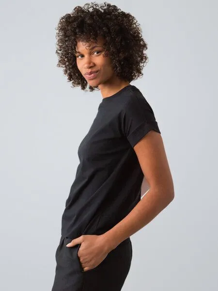 Honest Basics Honest Basics Damen Flügelärmeln T-Shirt aus Bio- und recycelter Baumwolle, Schwarz, – Produktbild 3 von 4