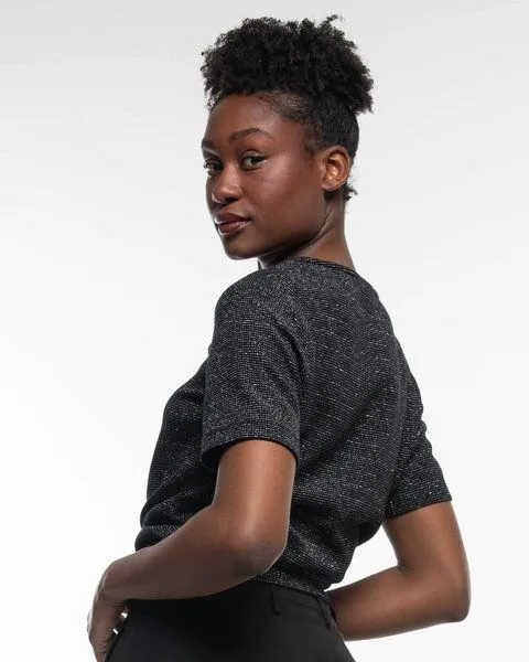 Alma & Lovis Alma & Lovis Edles Glitzer-Shirt in Waffelpiqué aus Organic Cotton | Pearl Shirt, Raven (schwarz), – Produktbild 4 von 4