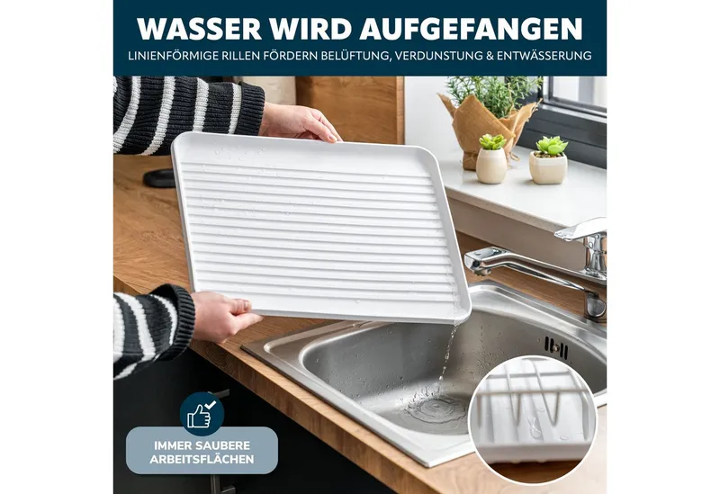 eluno Geschirrständer Metall-Abtropfgestell mit Abtropfschale für Geschirr mit Besteckhalter, Weiß, – Produktbild 5 von 5