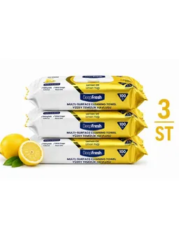 DeepFresh Multi-Surface Cleaning Towels Feuchte Reinigungstücher für Oberflächen Reinigungstuch (Lemon, 3-tlg., 1 Packung mit 100 Multi-Surface Reinigungstüchern, Streifenfreie Reinigung Vegan Animal Test Free Mit Baking Soda) – Produktbild 1 von 1