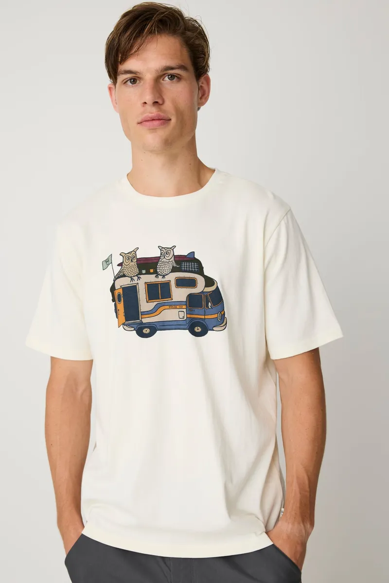 KnowledgeCotton Apparel KnowledgeCotton Apparel Herren vegan T-Shirt Mit Aufdruck Auf Der Vorderseite Egret Weiß, Weiß, – Produktbild 2 von 2