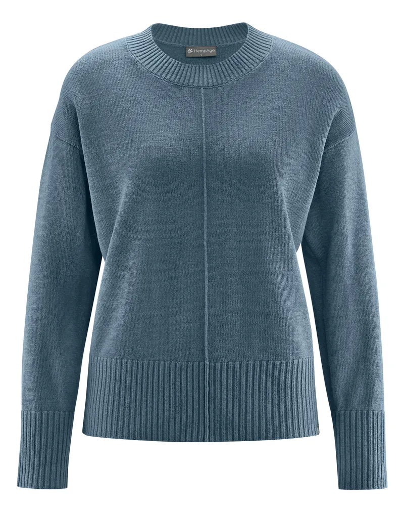 HempAge Hempage Damen vegan Strickpullover Mit Rundhalsausschnitt Taubeblau, Blau, – Produktbild 1 von 2
