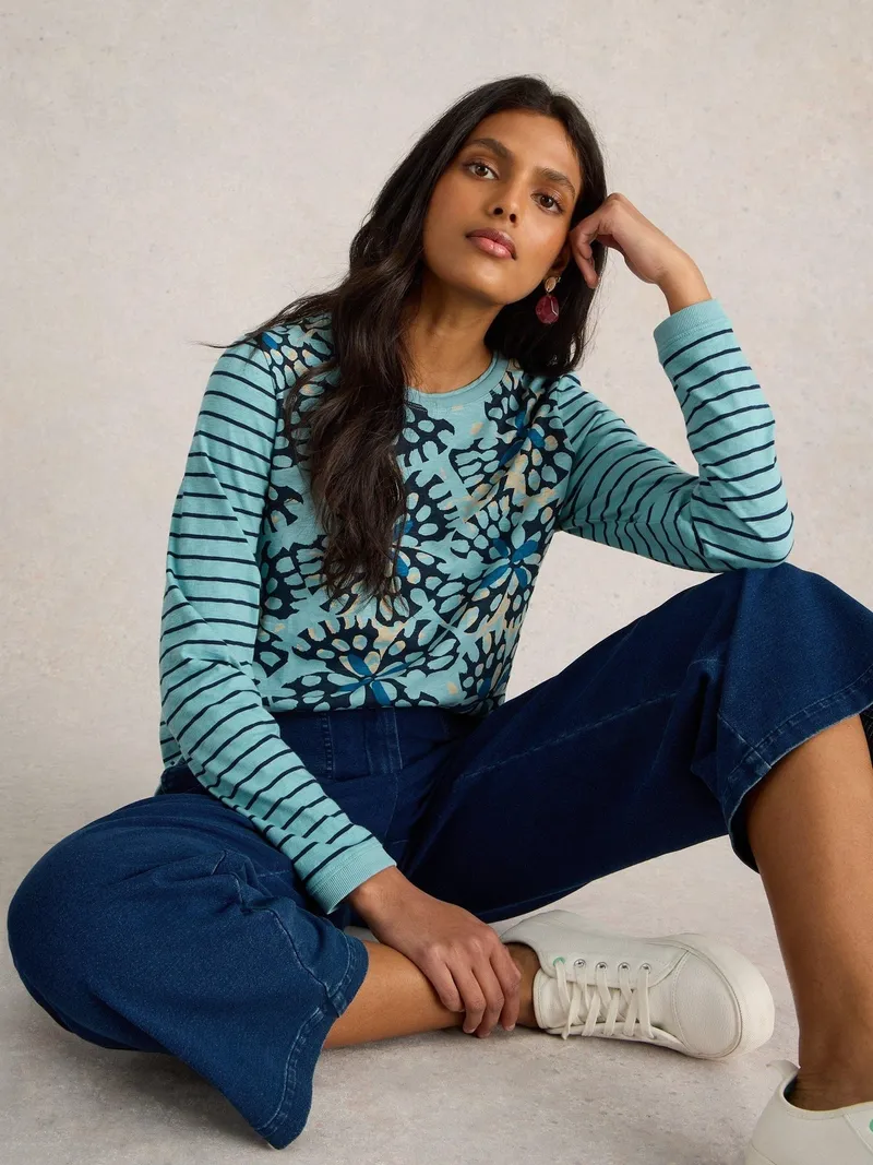 White Stuff Langarmshirt Clara - 34, Blau multi, – Produktbild 1 von 4