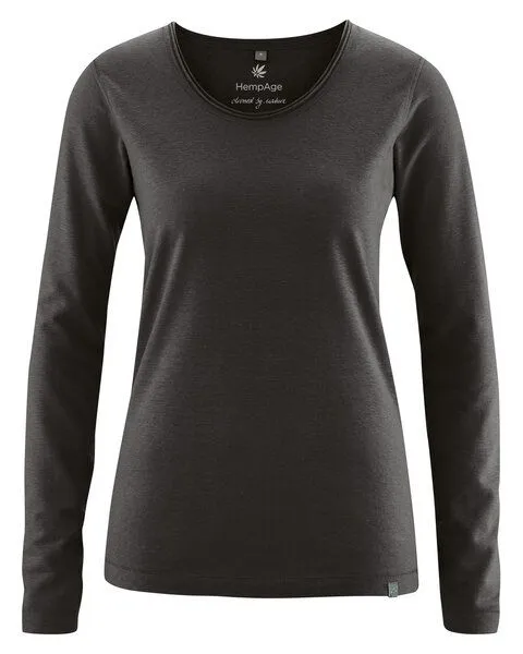 HempAge HempAge Damen Langarm-Shirt Lene Hanf/Bio-Baumwolle, Black, – Produktbild 1 von 3