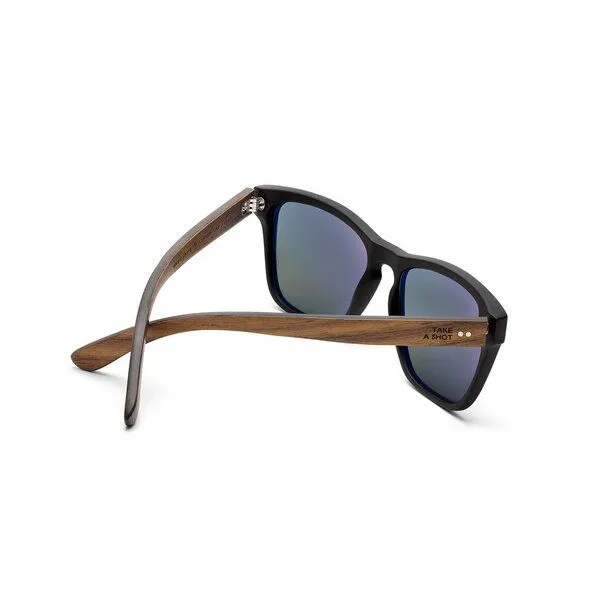 TAKE A SHOT TAKE A SHOT Holz Sonnenbrille Eckig für Herren im Sportlichen Design, Schwarz / walnuss / silber, – Produktbild 3 von 4