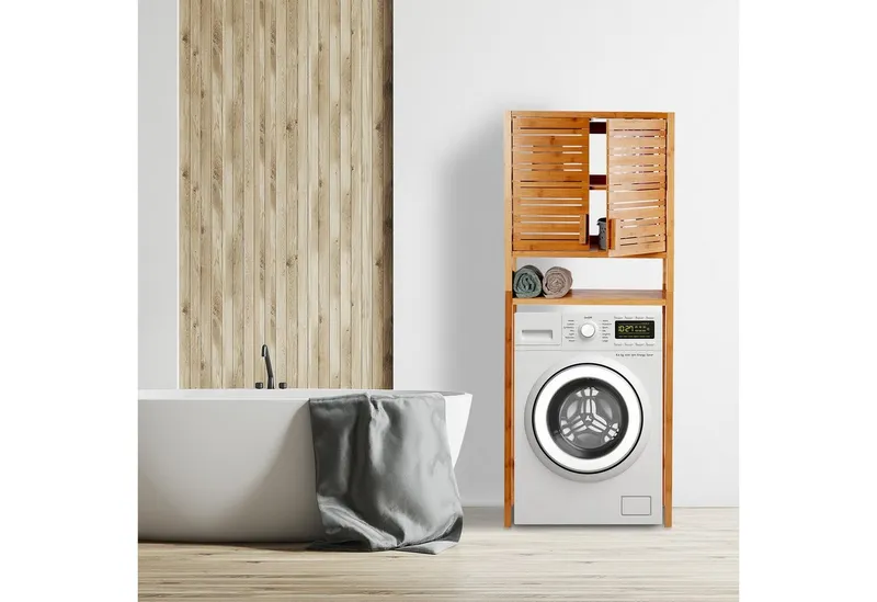 RELAXDAYS RELAXDAYS Waschmaschinenumbauschrank Waschmaschinenschrank Bambus (1-St), Braun, – Produktbild 3 von 5
