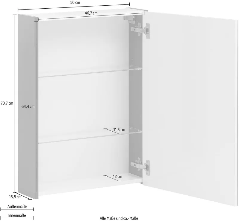 Schildmeyer Spiegelschrank Basic, Spiegelschrank, Made in Germany, B: 50 cm Solide Verarbeitung - Dieses Produkt ist in Deutschland gefertigt, Schwarz, – Produktbild 1 von 5
