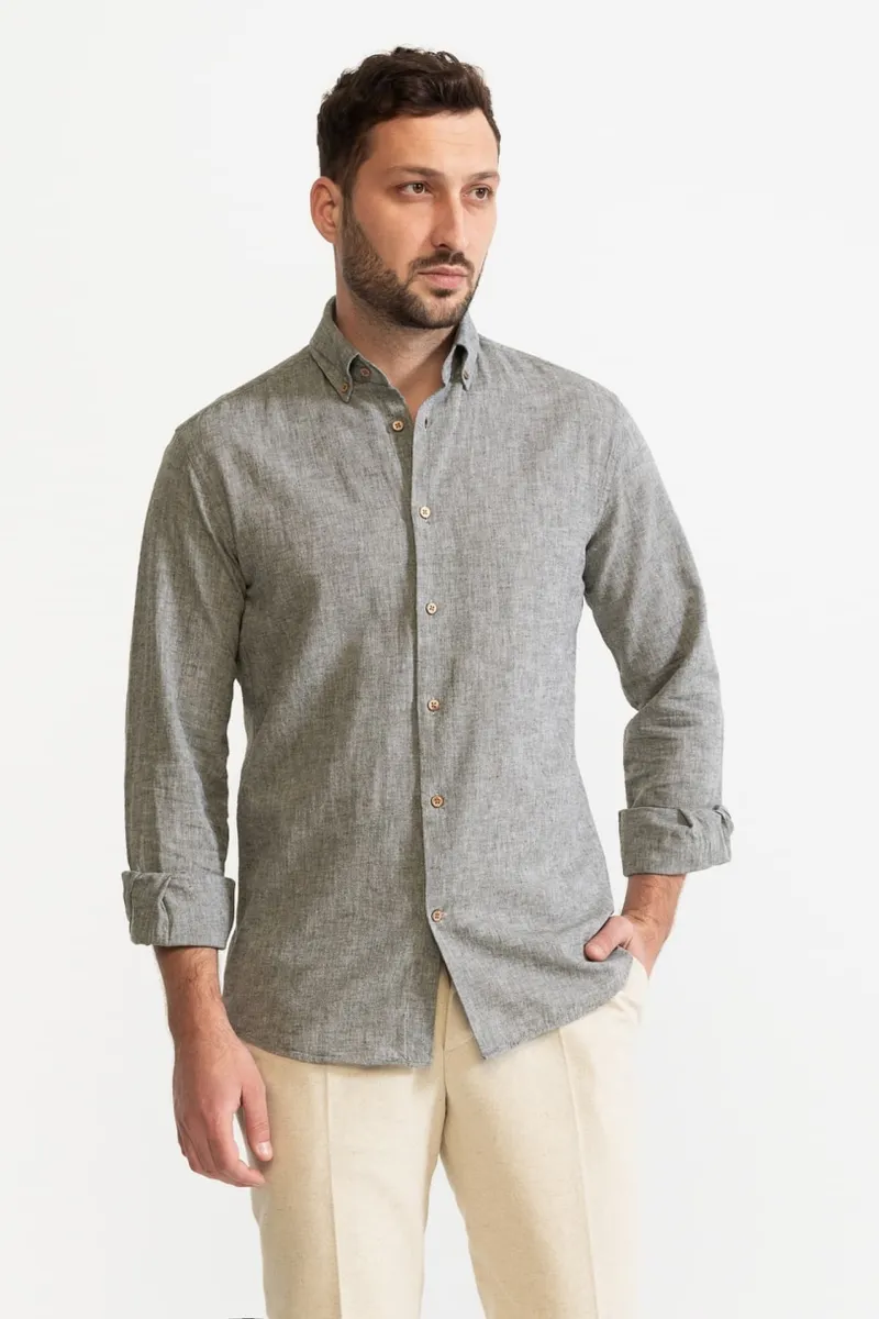 De IONESCU De IONESCU Herren vegan Hemd Godeanu Chambray, Grau, – Produktbild 2 von 2