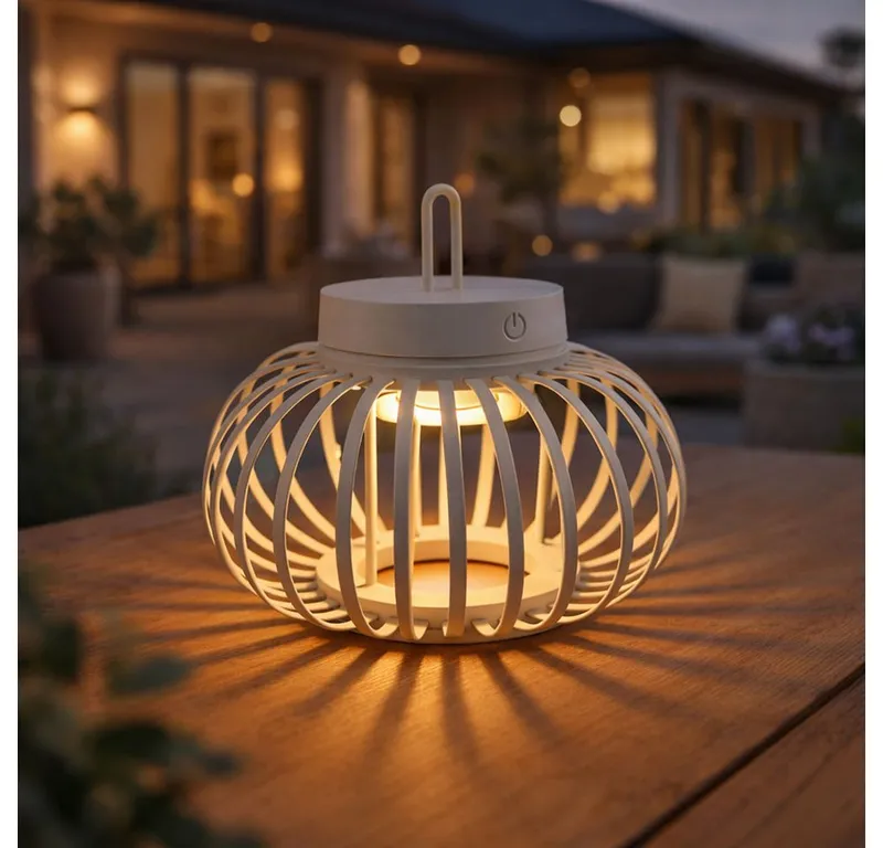 JUST LIGHT JUST LIGHT LED Außen-Tischleuchte, LED-Leuchtmittel fest verbaut, Warmweiß, 2x Tischlampe Pendelleuchte Außen Innen LED Touchdimmer sand D 25 cm – Produktbild 4 von 5