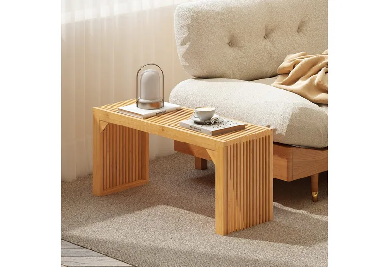 COSTWAY COSTWAY Sitzbank, Bambus 2 Personen Essbank ohne Lehne 300kg 90cm, Beige, – Produktbild 2 von 5
