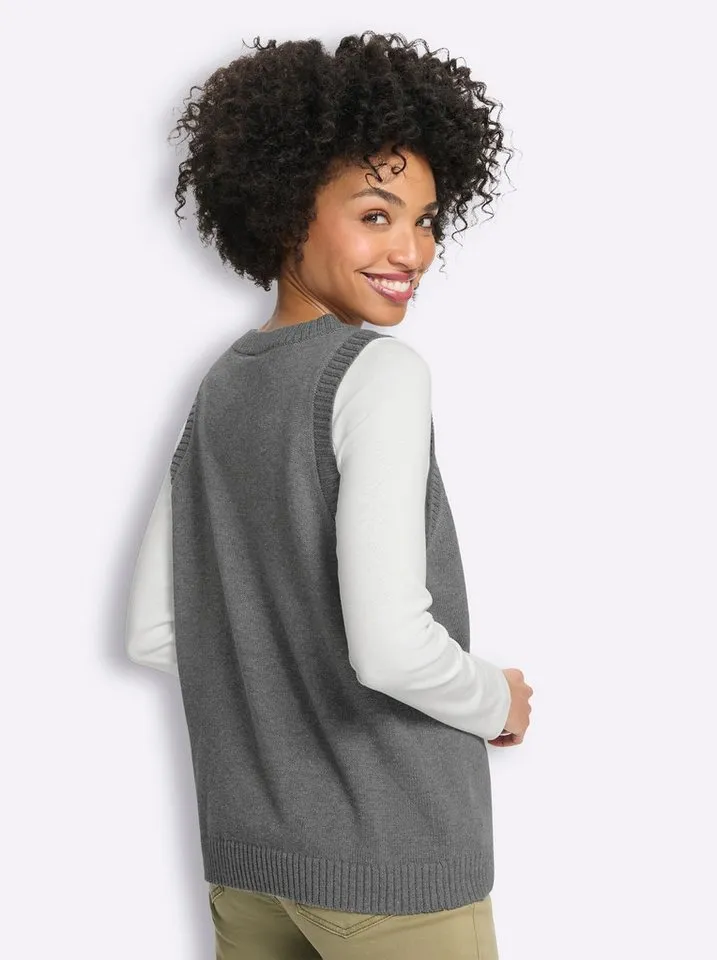 heine heine Strickweste Strickweste Ärmellos Feinstrick, Grau, – Produktbild 3 von 5