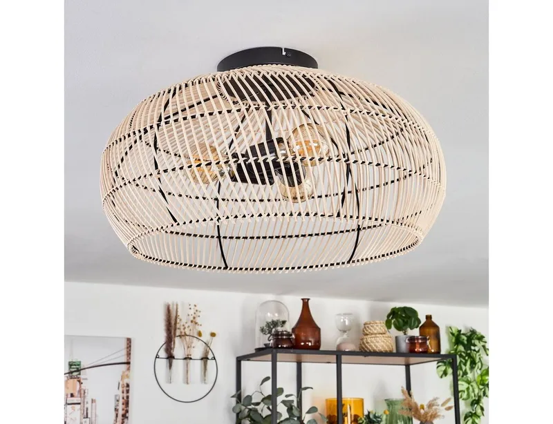 hofstein Deckenleuchte moderne Deckenlampe aus Metall/Bambus in Schwarz/Natur, ohne Leuchtmittel, Deckenleuchte, Lichteffekt, Ø 50cm, 3xE27, ohne Leuchtmittel, Beige|schwarz, – Produktbild 3 von 5